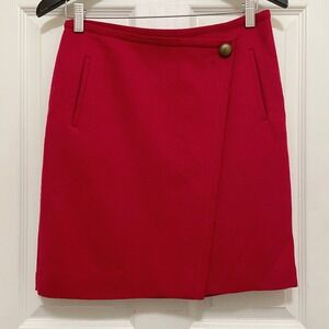 Talbots Petites Wool Blend Faux Wrap Skirt Red Above Knee Lined Office Preppy 2P